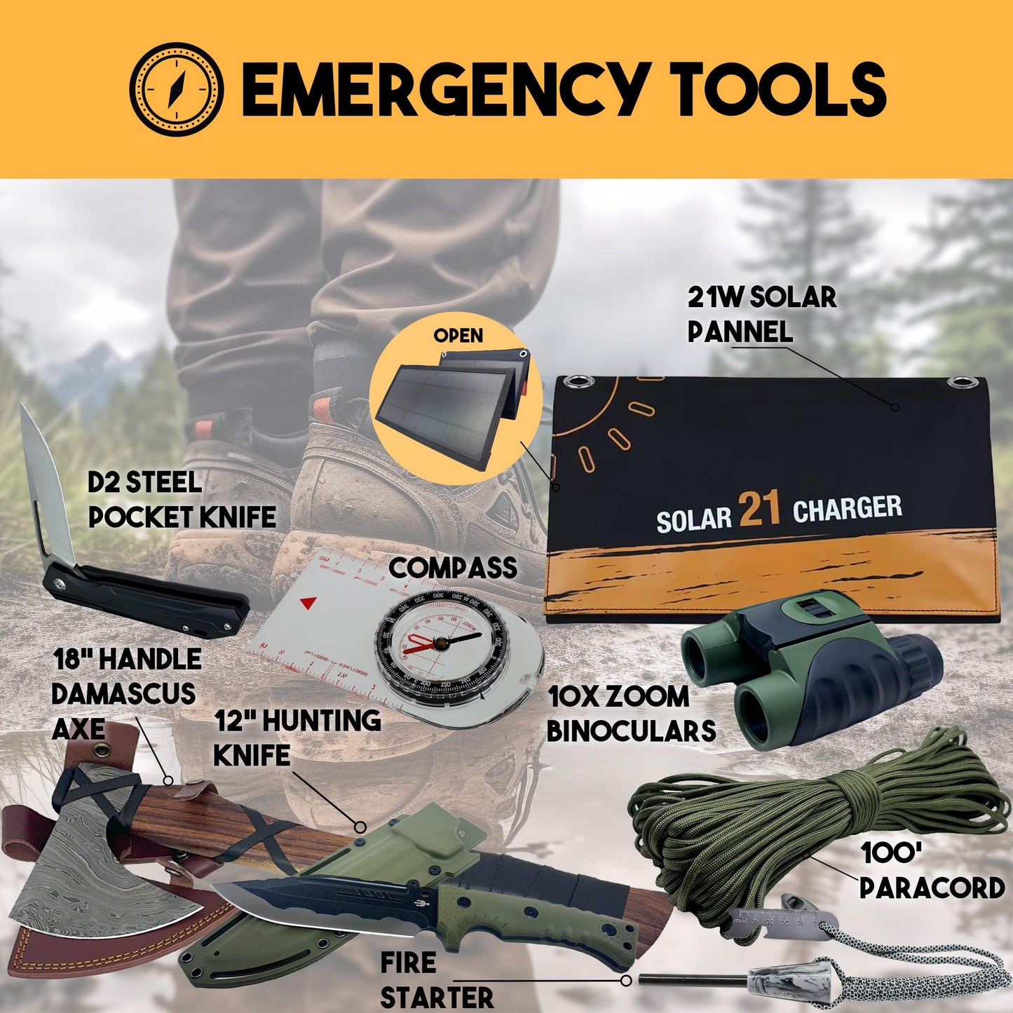 Premium 2 Person 10 Day Survival Backpack | Survival Bags with High Quality Survival Tools and Bug Out Kits