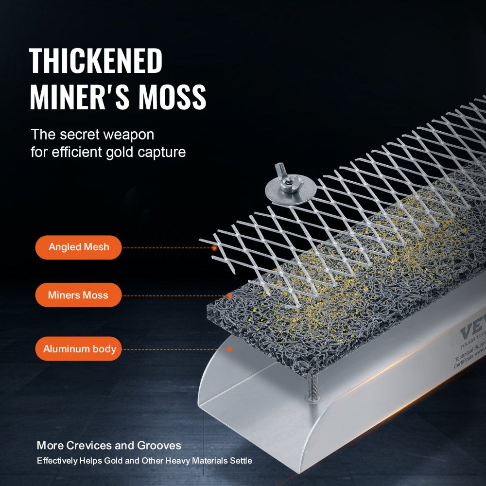 Mini Sluice Box Gold Panning Kit, 12inch Aluminum Alloy Gold Mining Equipment, Separating Magnet, Classifier Screen, Drawstring Backpack