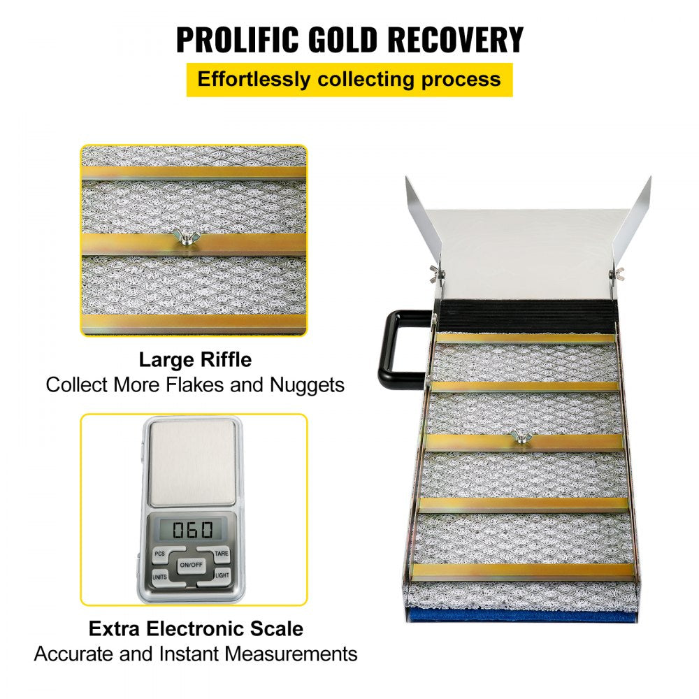 Aluminum Alloy Sluice Box, Lightweight Gold Sluice Equipment, Portable Sluice Boxes w/Miner's Moss, River, Creek, Gold Panning, Prospecting, Dredging