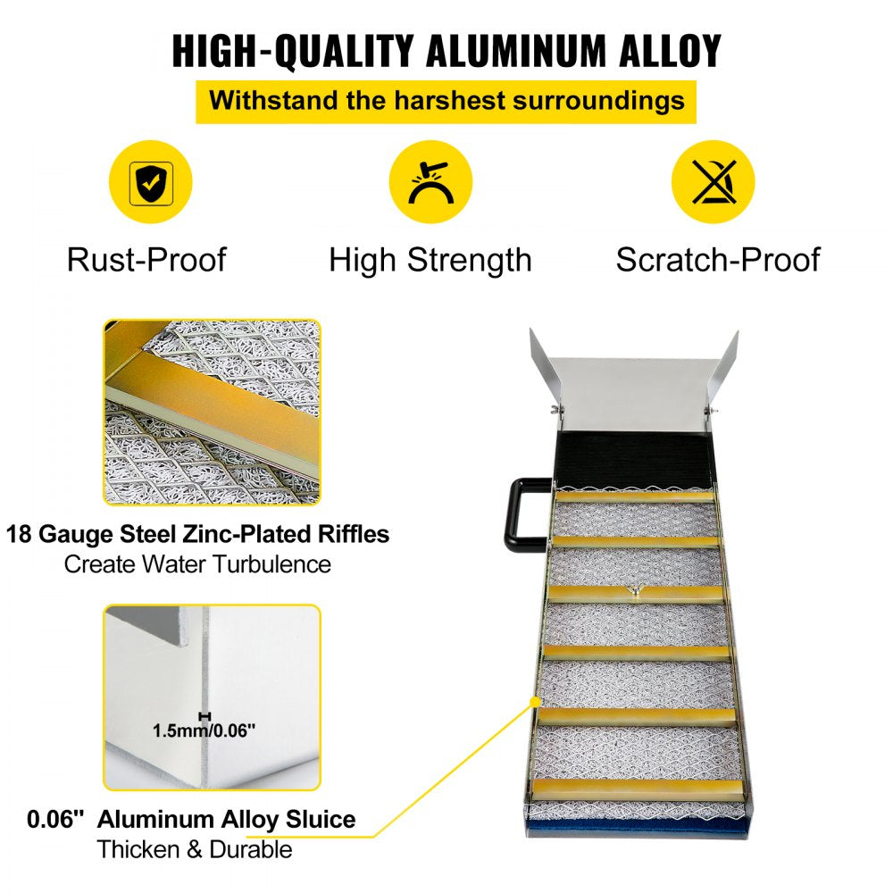 Aluminum Alloy Sluice Box, Compact 36" Mini Sluice Boxes for Gold, Lightweight Gold Sluice Equipment