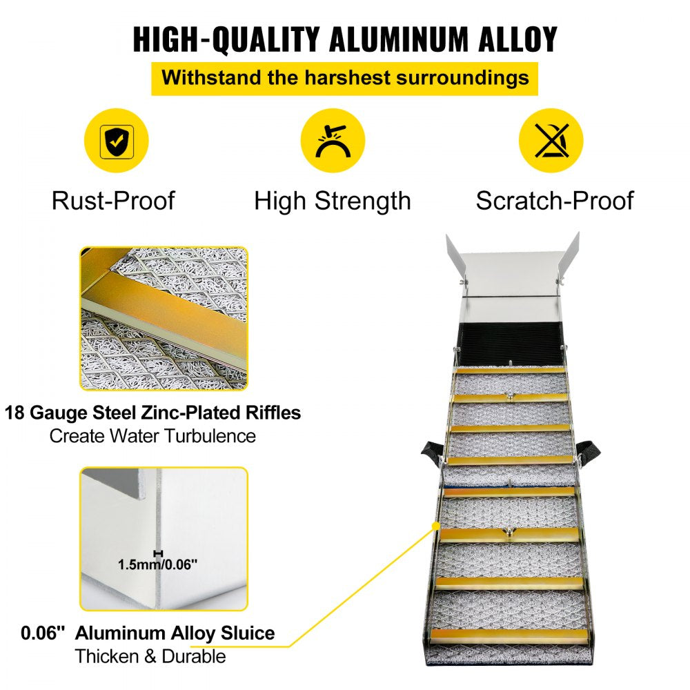 Folding Aluminum Alloy Sluice Box, Compact 50" Sluice Boxes for Gold, Lightweight Gold Sluice Equipment