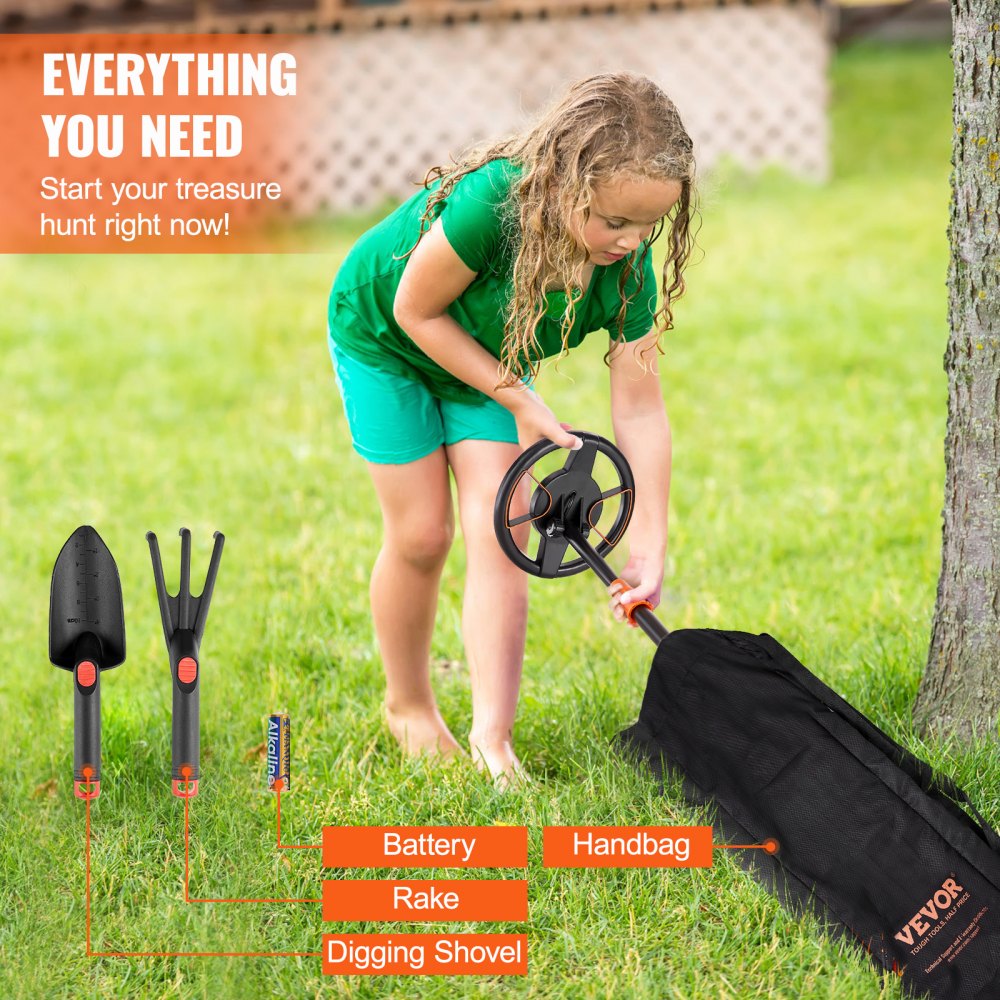 Metal Detector for Kids, Adjustable Gold Detector, IP68 Waterproof Search Coil with LCD Display