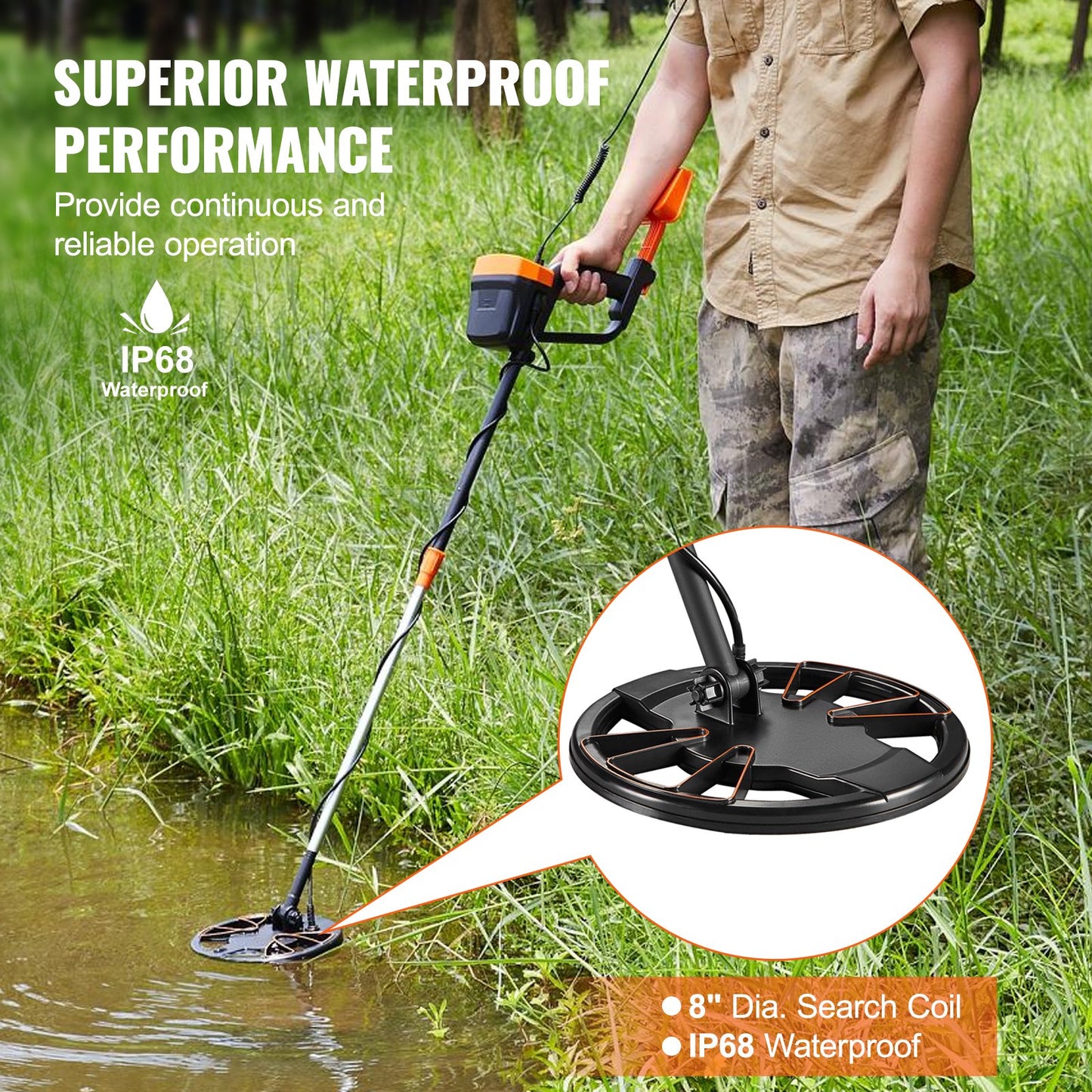 Metal Detector for Adults & Kids, 8 Inch Waterproof Search Coil with High Accuracy Pointer Display