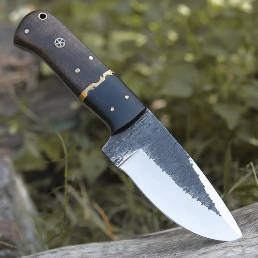 10” Custom Hand Forged Carbon Steel Full Tang Skinner Knife - Wood & Horn Handle