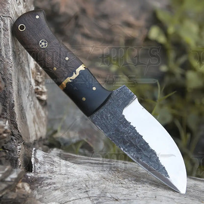 10” Custom Hand Forged Carbon Steel Full Tang Skinner Knife - Wood & Horn Handle
