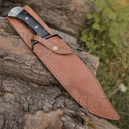 15" Handmade Damascus Steel Bowie Hunting Knife- Buffalo Horn Handle