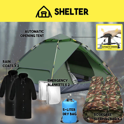2 Person 5 Day Survival Bags with Survival Kit Tools and Camping Equipment