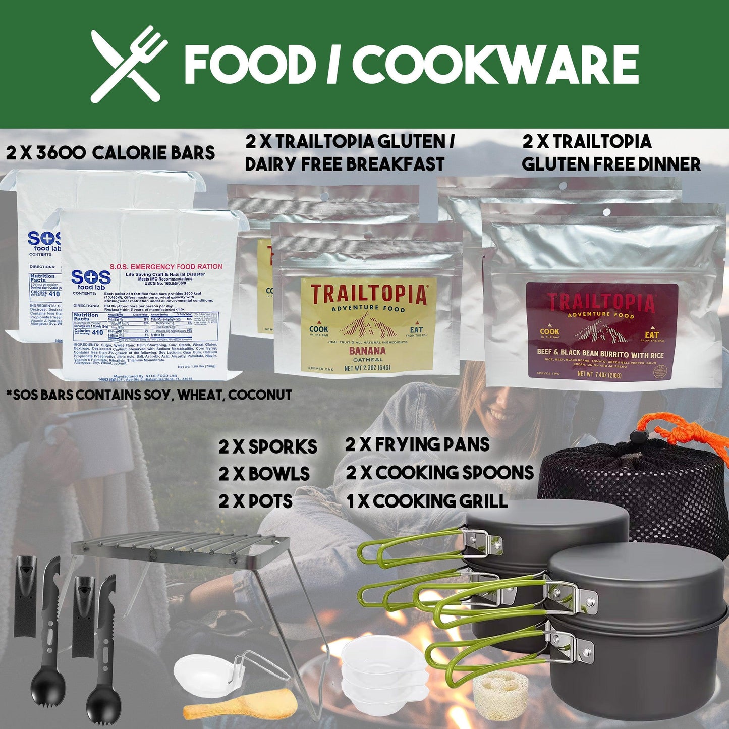 2 Person 5 Day Survival Bags with Survival Kit Tools and Camping Equipment
