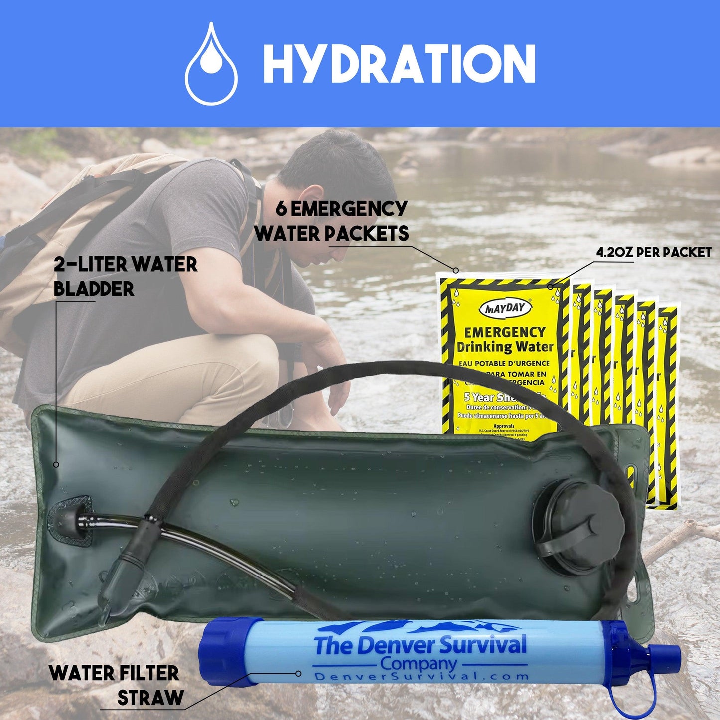 2 Person 5 Day Survival Bags with Survival Kit Tools and Camping Equipment