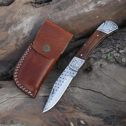 9" Handmade Engraved Bolster Pocket Knife - Pocket Folding Knife - Dark Wood Handle WH 5035