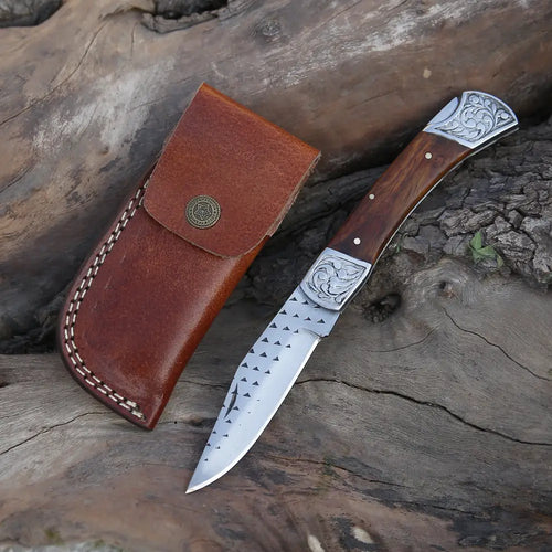 9" Handmade Engraved Bolster Pocket Knife - Pocket Folding Knife - Dark Wood Handle WH 5035