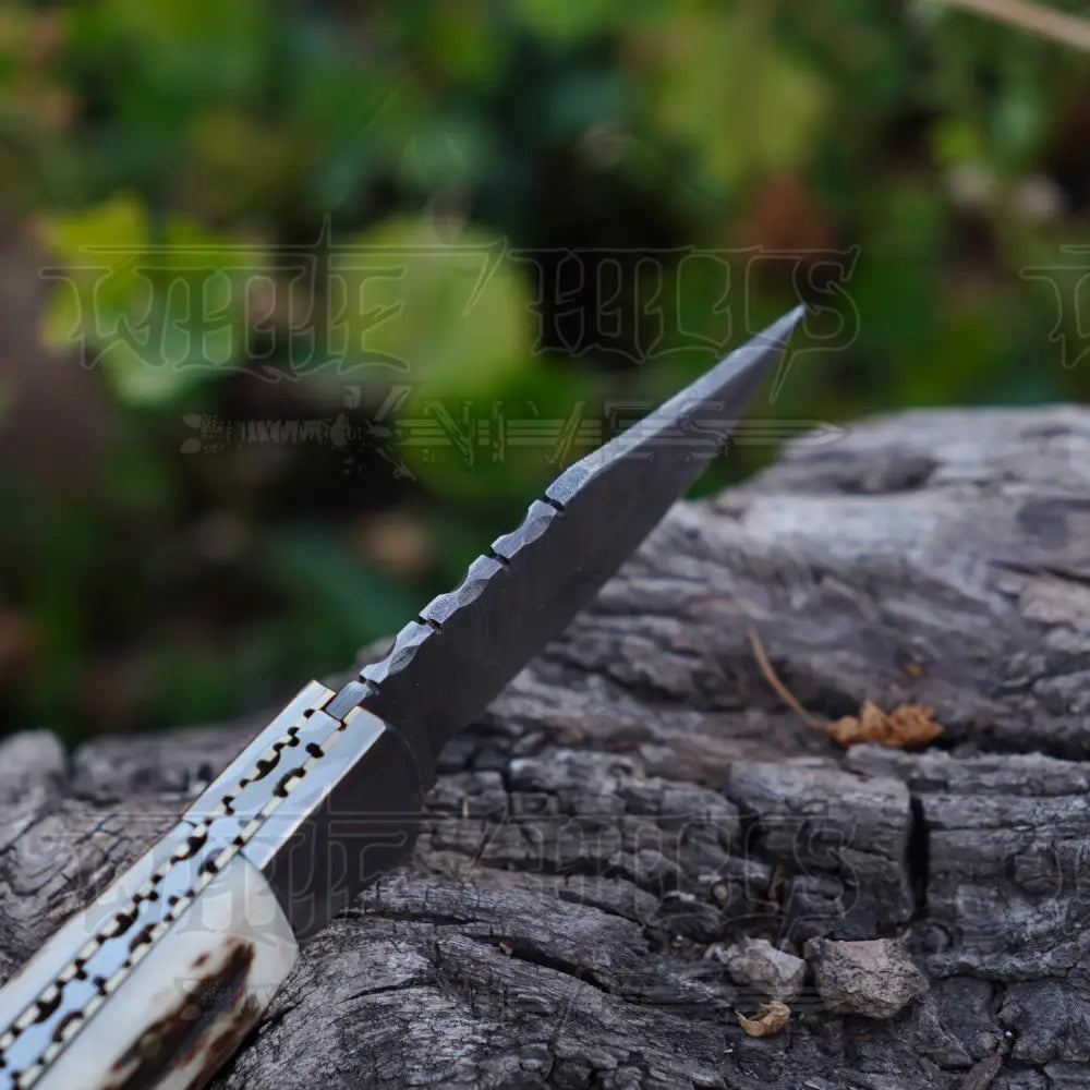 Handmade Damascus Steel Hunting Pocket Folding Knife with Pocket Clip - Camping Folding Blade With Bone & Wood Handle WH 3986-CP