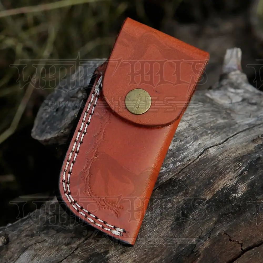 HANDMADE DAMASCUS STEEL POCKET KNIFE - Folding Knife- Stain Wood Handle With Engraved Brass Eagle Bolster WH 5044