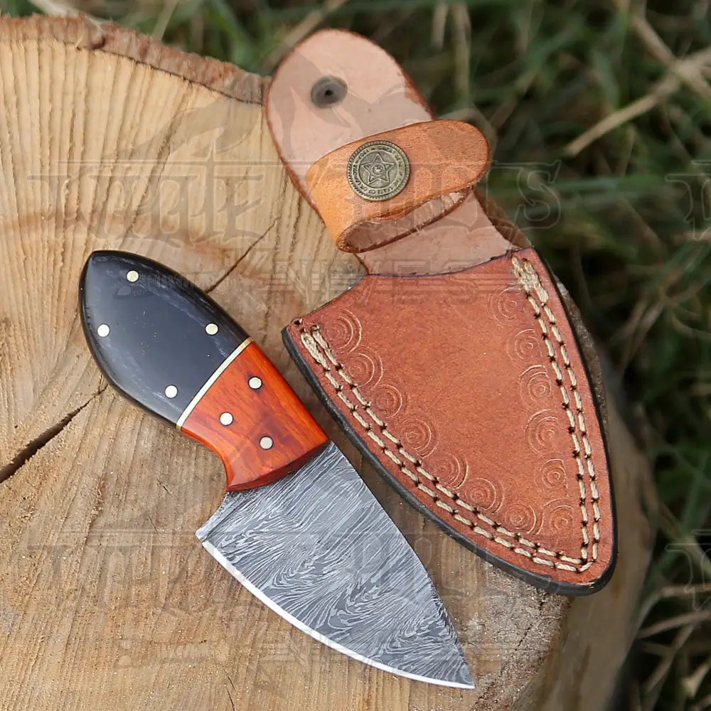 Handmade Damascus Steel Skinner Knife - Buffalo Horn & Wood Handle - 5.5" Full Tang Damascus Knife