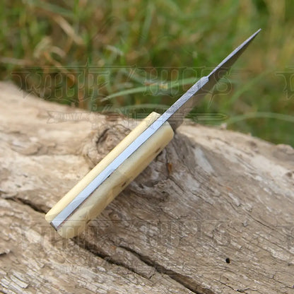 Handmade Damascus Steel Skinner Knife - Camel Bone Handle - 5.5" Full Tang Damascus Knife