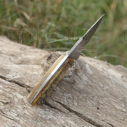 Handmade Damascus Steel Skinner Knife - Ram Horn Handle - 5.5" Full Tang Damascus Knife