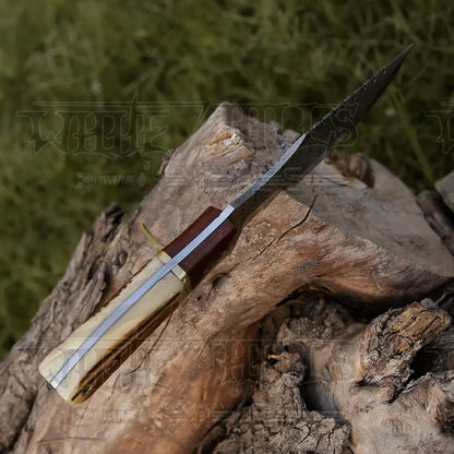 HANDMADE FORGED DAMASCUS BUSHCRAFT TRACKER KNIFE FULL TANG - Stag Antler & Wood Handle