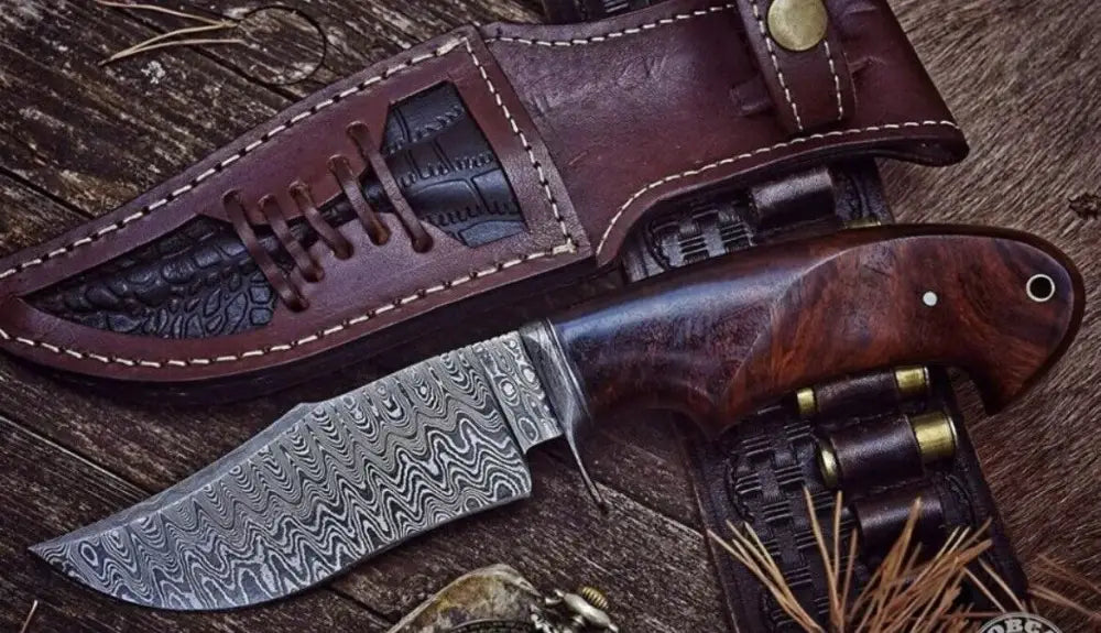 Handmade Hunting Bushcraft Knife Forged Damascus Steel Survival EDC 10” With Wallnut Wood Handle