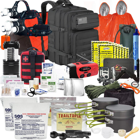 Premium 2 Person 72 Hour Survival Bug Out Bag Backpack with First Aid Kit and Survival Kit