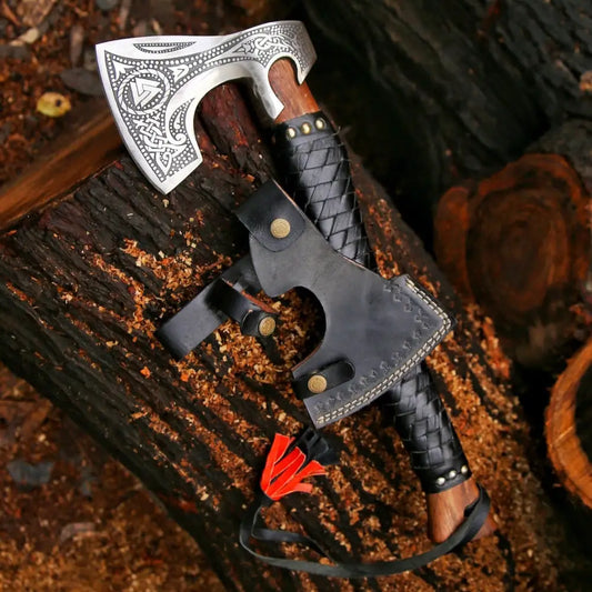 Premium Viking Axe, Hand Forged Viking Camping Axe with Dark wood Shaft & Carbon Steel
