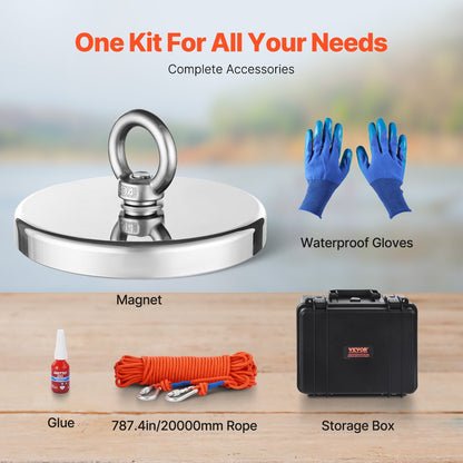 (Add-On Super Savings) 2000 LBS Strong Fishing Magnet Kit Double Sided Pull Force and Rope Carabiner