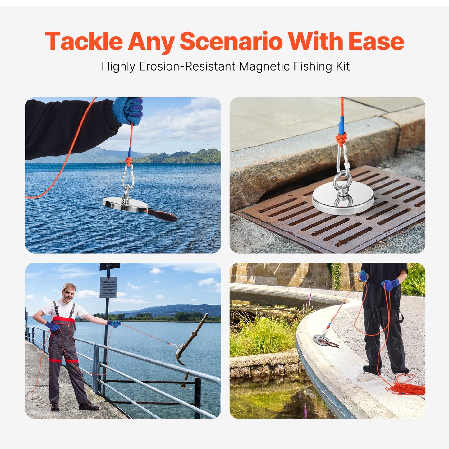 (Add-On Super Savings) 2000 LBS Strong Fishing Magnet Kit Double Sided Pull Force and Rope Carabiner