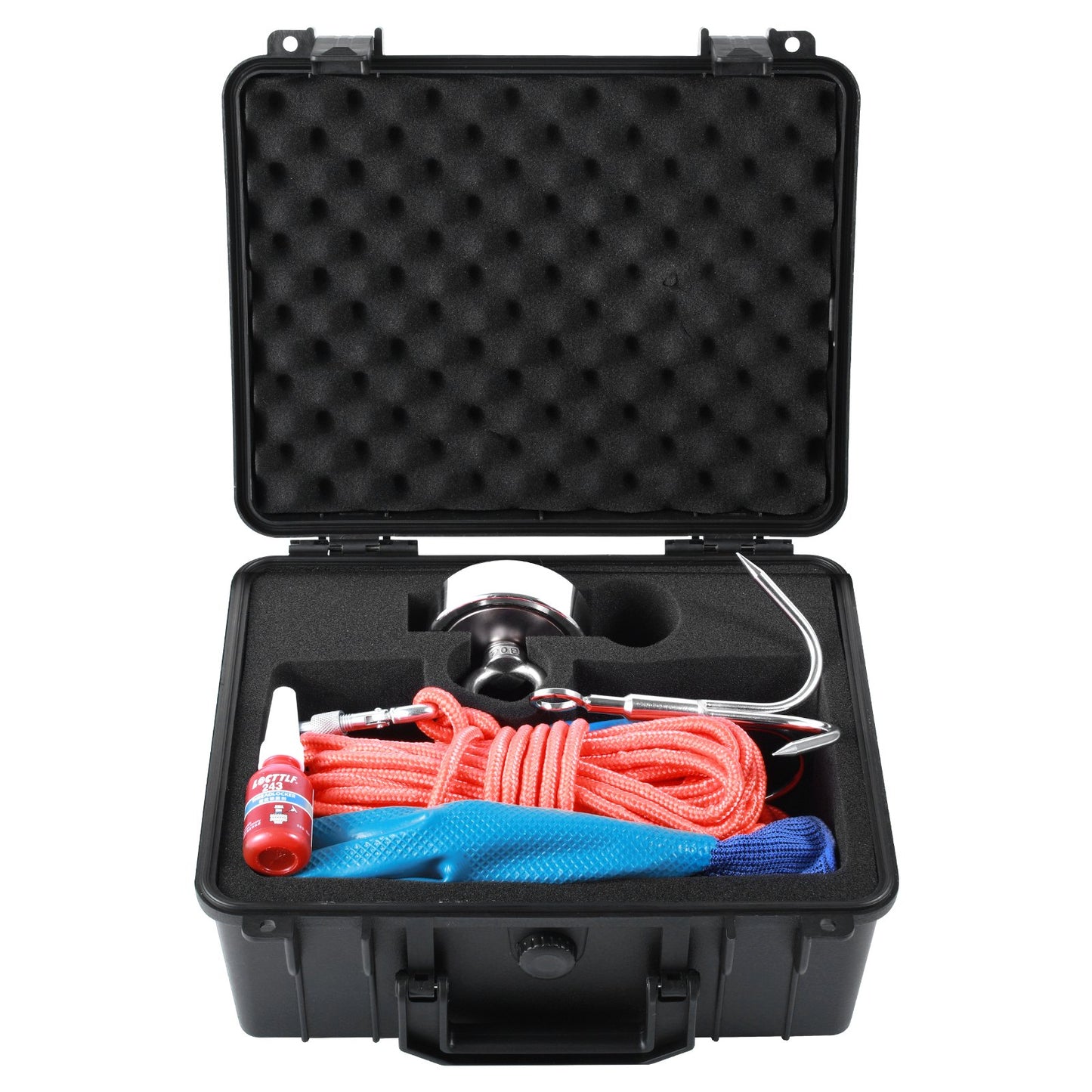 VEVOR Magnet Fishing Kit, 1200lbs 2.95inch Diameter Double Sided Fishing Magnets, Strong Neodymium Magnet with Heavy Duty 65FT Rope, Grappling Hook, Waterproof Case, Gloves, Threadlocker, Eye Bolt