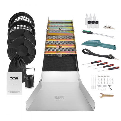 50 Inch Folding Sluice Box Gold Panning Kit, 23pc Gold Prospecting Equipment Kit with Gold Pan, Classifier Screen, Separating Magnet, Backpack